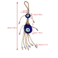 Detailed view of Turkish Evil Eye pendant with blue glass and braided hemp rope texture - Double Layer Shaped Eye Long Style (BE1826BU05)
