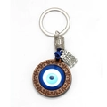 Dettaglio portachiavi occhio blu in vetro con gufo argentato e base in legno - Stile Gufo (EY6296BU02)