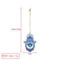 Hamsa-Hand-Anhänger mit Bösem Blick, Abmessungen 200 mm Länge und 63 mm Breite Details - Blau Weiß Geometrischer Hamsa Stil (BE1924MI02)