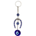 Portachiavi ferro di cavallo occhio greco con perline blu e catena in metallo argento - Stile Malocchio Ferro di Cavallo Strass Blu (BE1933BU00)