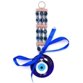 Detailansicht eines türkischen Nazar-Wandbehangs mit blauer Schleife und Glasperlen - Rosa Stil (BE1928PK00)