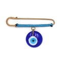 Spilla a balia dorata con corda blu intrecciata e ciondolo occhio del male in vetro - Ciondolo Rotondo Blu Scuro (BE1748BU02)