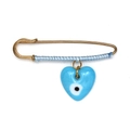 Spilla a balia occhio del male dorata con filo azzurro e ciondolo a cuore blu - Ciondolo a Cuore Blu Chiaro (BE1748LBU01)