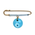 Blue woven rope Evil Eye safety pin brooch in gold finish for clothing accessory - Light Blue Round Pendant (BE1748LBU02)