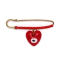 Golden safety pin brooch with red woven rope and heart evil eye charm pendant - Red Heart Pendant (BE1748RD01)