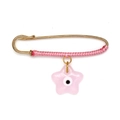 Pink evil eye safety pin brooch with star charm and woven silk thread detail - Pink Star Pendant (BE1748PK03)