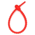 Detail of red silicone adjustable cable tie with secure buckle and non-slip surface texture - Red (BE1865RD00)