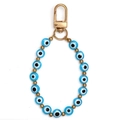 Blue evil eye beaded keychain with gold lobster clasp and light blue glass beads - Light Blue (BE1786LBU00)