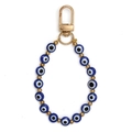 Blue evil eye beaded keychain with gold lobster clasp and spacers on white background - Dark Blue (BE1786BU00)
