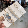 Détail d'un lot de trois barrettes à cheveux avec perles blanches et pierres bleues - Style Bleu (AB-52-蓝)
