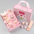 Roze haaraccessoires cadeauset voor meisjes met clips en elastiekjes in een schattige konijnendoos - Sneeuwknop