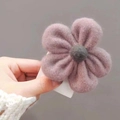 Pink plush flower hair clip with wool felt petals and grey center for women - Flower Shape / Pink