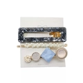 Dreiteiliges Haarspangen-Set mit Marmor-Acryl-Haarklammer und Perlen-Goldnadeln - Hellblau Marmorfragment Textur Stil (10)