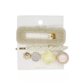 Dreiteiliges Haarspangen-Set mit goldenen Pailletten, weißen Perlen und geometrischem Acryl - Eleganter Gold Glitzer Perle Stil (14)