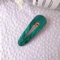 Elegant emerald green marble acetate teardrop hair clip with golden glitter on lace - Water Drop Style