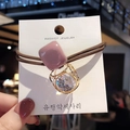 Élastique à cheveux avec perle carrée violette et breloque dorée en strass - Rose