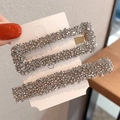 Set of two vintage gold-plated hair clips with sparkling crystal rhinestones for women - Rectangular Hollow And Strip Style (AB-170) / Starlight Gray