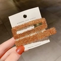 Two-piece handmade amber beaded hair clip set with rectangle cutout and solid bar design - Rectangular Hollow And Strip Style (AB-170) / Dark Orange