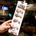 Detailed set of six cute pink hair clips with rabbit and strawberry designs on a card - Hat Style
