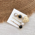 Lot de 3 barrettes à cheveux vintage avec perles, pierres noires et pendentif cœur doré - Style Élégant Coeur Perle (AB-29-2)