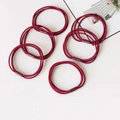 Set of 6 elastic burgundy hair ties with reinforced joints displayed on a white background - Red