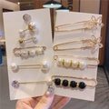 Set di spille decorative con perle e regolatori di vita con placcatura in oro e strass - Combinazione di Perle e Strass Stile B