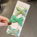 Set di 3 fermagli per capelli a fiocco fatti a mano in tessuto a quadretti e floreali - Set Floreale Plaid Tinta Unita / Verde