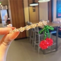 Handmade crystal beaded hair clip featuring a sweet red cherry charm for girls - Cherry Spring Clip