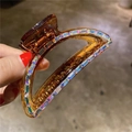 Elegant amber resin hair claw clip with colorful iridescent square rhinestones - Amber