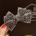 Macro-opname van de sprankelende strass haarclip met zwarte en heldere stenen - Zwart en Zilver Gestreept / Zwart