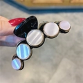 Large black shark hair claw clip with five white seashell pattern circular gems in gold metal - Small 7.5cm Black