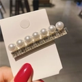 Elegant fan-style hair clip featuring white pearls and sparkling rhinestones on silver alloy - Single Row Pearl Style