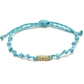 Detail showing hand-woven blue rope texture and golden evil eye bead on the bracelet - Sky Blue (BE2014BUGD)