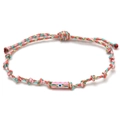 Detail of hand-woven pink and mint cord bracelet with enamel evil eye charm - Pink (BE2014PK00)