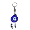 Portachiavi con ciondolo in vetro malocchio blu turco e decorazioni in metallo argentato - Goccia Blu Cobalto