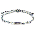Detail view of woven tricolor rope bracelet with enamel evil eye hexagonal bead - Dark Blue (BE2014BU00)