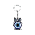 Detalle de llavero de búho plateado con cuentas de cristal de ojo turco y aro pulido - Azul Plata (EY10BU00)