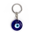 Llavero con colgante de cristal de ojo turco azul y aro metálico plateado fino - Estilo Vidrio Redondo / Azul
