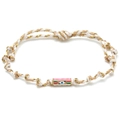 Close-up of hand-woven cord bracelet featuring pink enamel evil eye charm with gold accents - Pink Green Mix (BE2014PKWH)