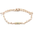 Detailed macro view of Evil Eye charm on beige hand-woven rope bracelet for men and women - White (BE2014WH00)