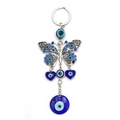 Schlüsselanhänger Schmetterling mit blauem Auge Nazar Perlen und Kristallen an Silberkette - Herzanhänger Stil (EY6533BU)