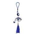 Detail eines türkischen blauen Bösen Blicks mit silbernem Auge und Perlenquasten - Blaues Auge Hängestil (EY12BU00) / Blau