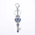 Portachiavi a forma di chiave con occhio del diavolo, strass blu e moschettone - Argento Antico Blu Malocchio (EY185BU00)