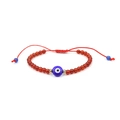 Red garnet beaded bracelet with blue evil eye glass charm and adjustable woven cord - Red Beaded Evil Eye Style (EY08RD00) / Red