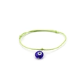 Handmade light green woven bracelet with dark blue evil eye charm and adjustable knot - Pale Green