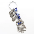 Llavero de búho plateado con cuentas de ojo turco azul y colgante de búho joya - Estilo Búho (EY4730BU00)