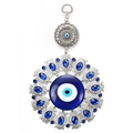 Classic Turkish Evil Eye pendant with intricate silver floral filigree and blue stones - Blue Evil Eye