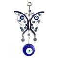 Blauer Schmetterling Böser Blick Wanddeko mit Silberlegierung und Nazar Glasanhänger - Weißer Schmetterling Stil (EY5046WH00)