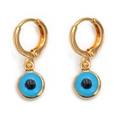Golden hoop earrings with blue Evil Eye charms in a minimalist and vintage design - Dark Blue