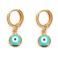 Golden hoop earrings with blue Evil Eye charm, retro style fashion jewelry for women - Light Blue